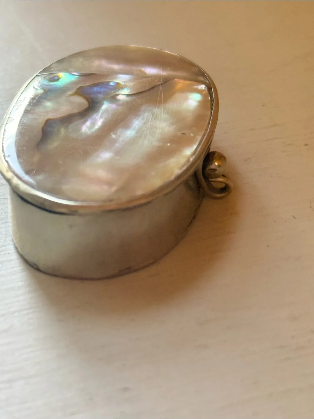 Vtg Mexican Alpaca Silver Abalone Pill Box 2